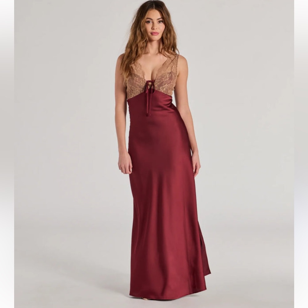 Dress Forum Burgundy and Tan Lace Dress